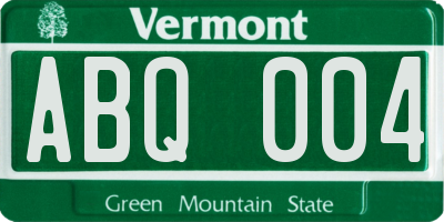 VT license plate ABQ004