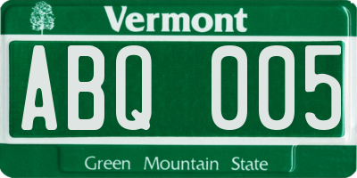 VT license plate ABQ005