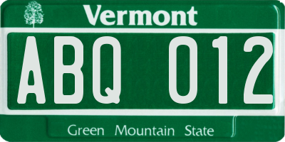 VT license plate ABQ012