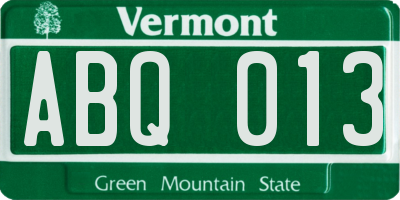 VT license plate ABQ013