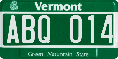 VT license plate ABQ014