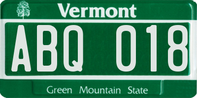 VT license plate ABQ018