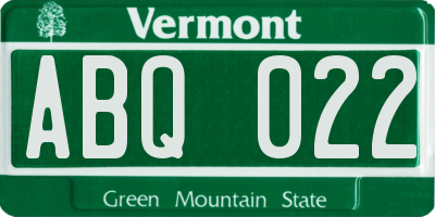 VT license plate ABQ022