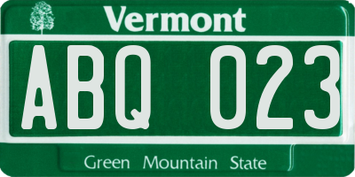 VT license plate ABQ023