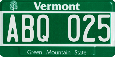 VT license plate ABQ025