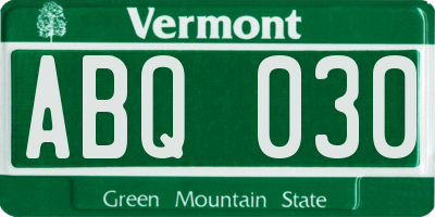 VT license plate ABQ030