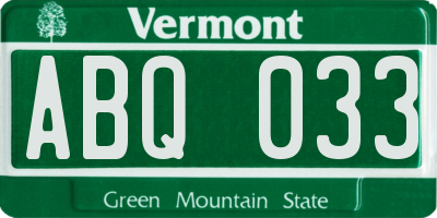 VT license plate ABQ033