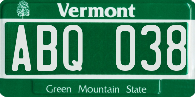 VT license plate ABQ038