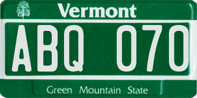 VT license plate ABQ070