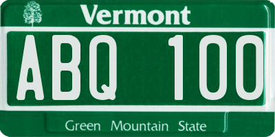 VT license plate ABQ100