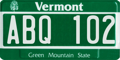 VT license plate ABQ102