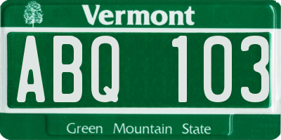 VT license plate ABQ103