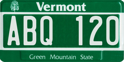 VT license plate ABQ120