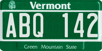 VT license plate ABQ142