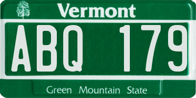 VT license plate ABQ179