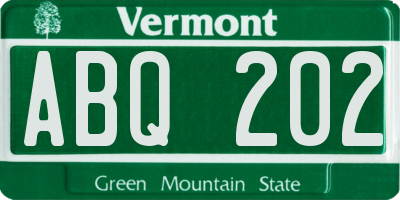 VT license plate ABQ202