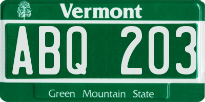 VT license plate ABQ203