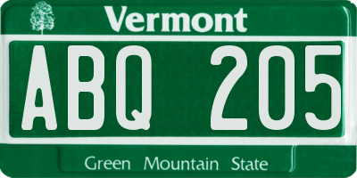 VT license plate ABQ205