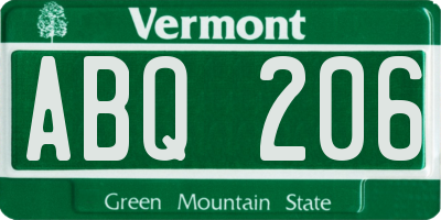 VT license plate ABQ206