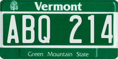 VT license plate ABQ214