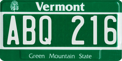 VT license plate ABQ216