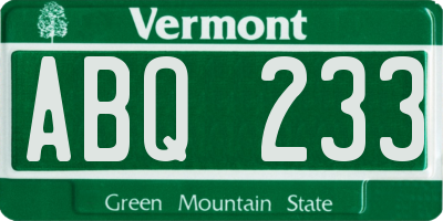 VT license plate ABQ233