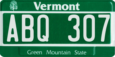 VT license plate ABQ307