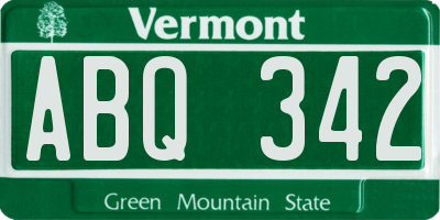 VT license plate ABQ342