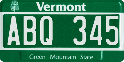 VT license plate ABQ345