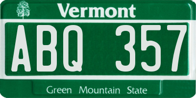 VT license plate ABQ357