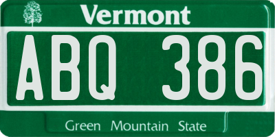 VT license plate ABQ386