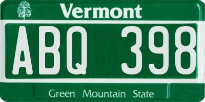 VT license plate ABQ398