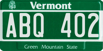 VT license plate ABQ402