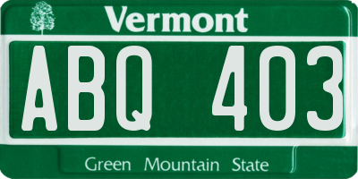 VT license plate ABQ403