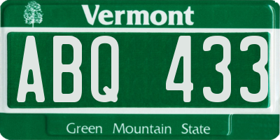 VT license plate ABQ433