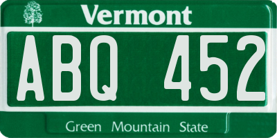 VT license plate ABQ452