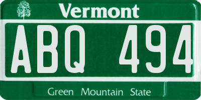 VT license plate ABQ494