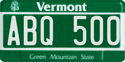 VT license plate ABQ500