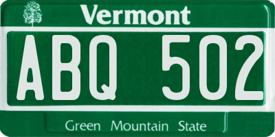 VT license plate ABQ502