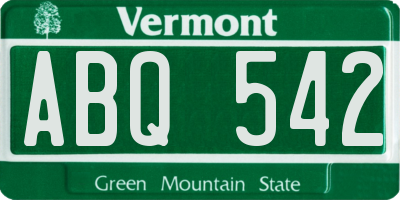 VT license plate ABQ542