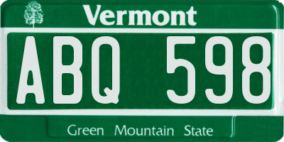 VT license plate ABQ598