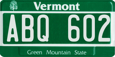 VT license plate ABQ602