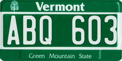 VT license plate ABQ603