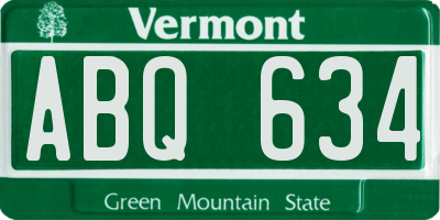 VT license plate ABQ634