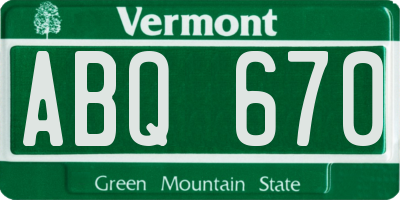 VT license plate ABQ670