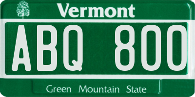 VT license plate ABQ800