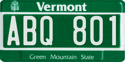 VT license plate ABQ801