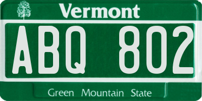 VT license plate ABQ802