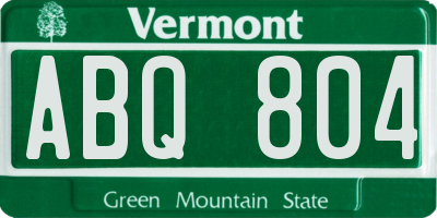 VT license plate ABQ804