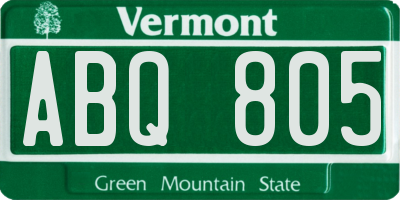 VT license plate ABQ805